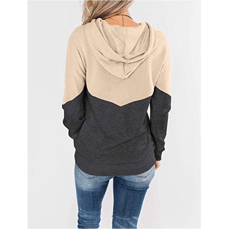 Spot Hoodies European and American tops women's casual style hooded drawstring contrast color long-sleeved sweater
