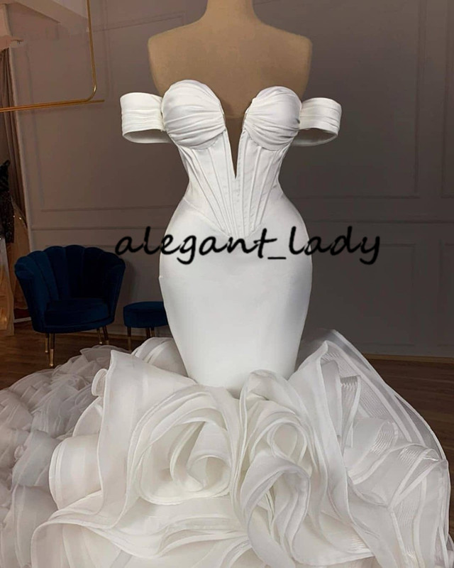 Cascading Ruffles Mermaid Wedding Dresses 2021 Real Image Off Shoulder Princess Castle Fishtail Bride Wedding Gown Robe De Soire