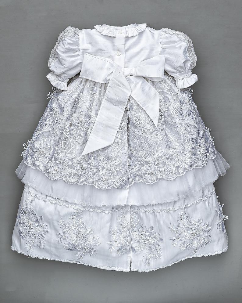 Vintage White Ivory Christening Gown Lace Beaded Baby Girls Baptism Dresses Toddler Infant Christening Dress With bonnet