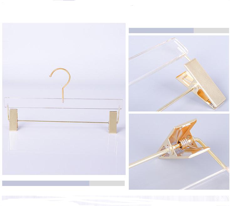 Transparent Acrylic Hanger High-end Pants Skirts Hanger Rack with Golden Clips Clear Display Stand SN4583