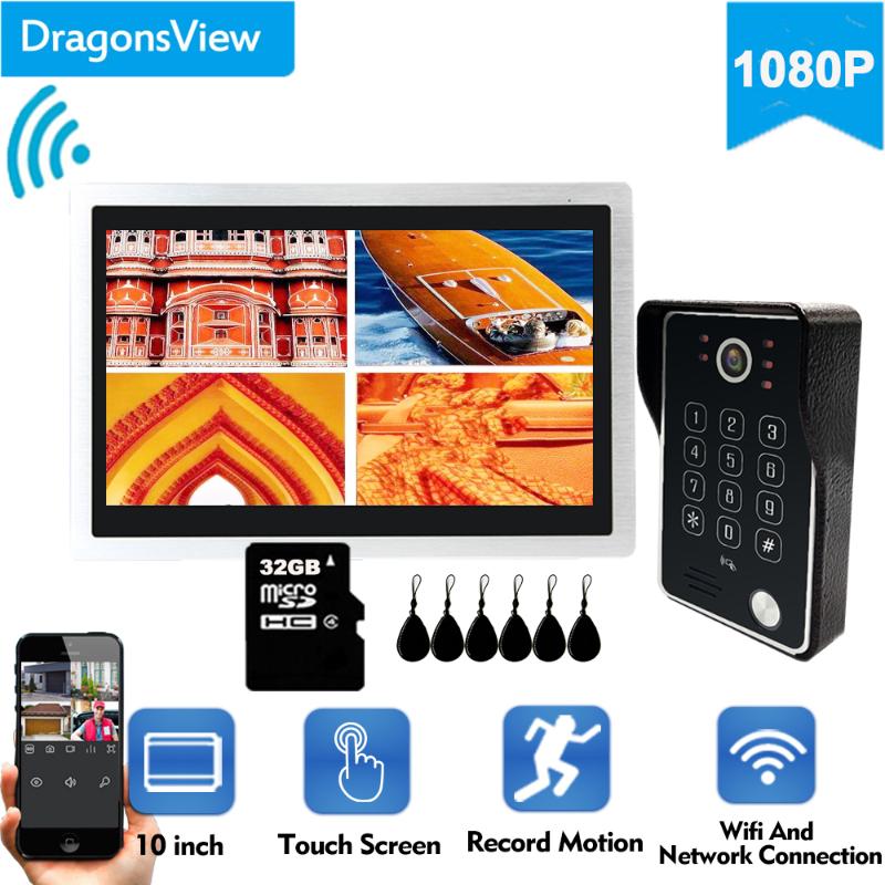 

Dragonsview 10" Wifi Wireless Video Door Phone Intercom System 1080P RFID Password Unlock Doorbell Camera IP Monitor Record