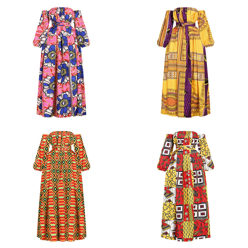 African Ladies Clothes 2020 News Shoulder Off Dress Dashiki Print Long Sleeve Maxi Clothing Plus Size African Dresses for Women CX200813