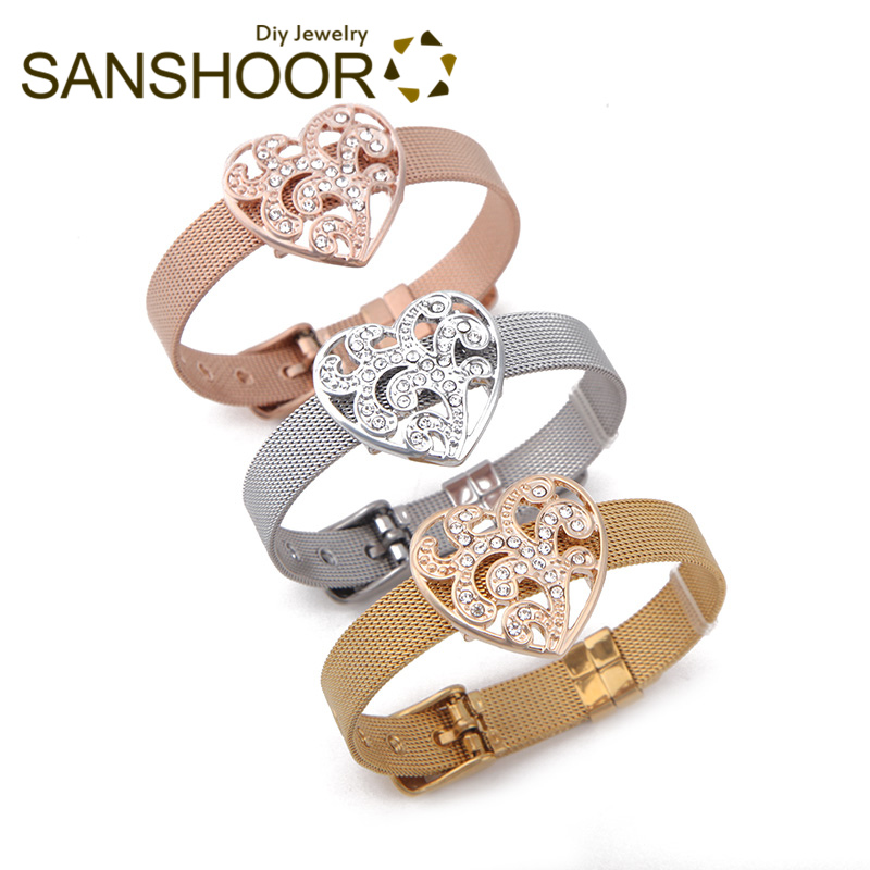 SANSHOOR 21cm Stainless Steel Mesh Armband Keeper Bracelet Set With Large Crystal Heart Slide Charms For Women Christmas Gifts
SANSHOOR 21cm Stainless Steel Mesh Armband Keeper Bracelet Set With Large Crystal Heart Slide Charms For Women Christmas Gifts