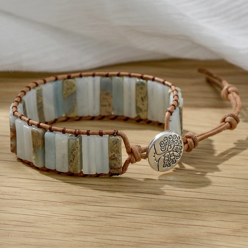 Natural Stone Leather Wrap Beaded Bracelets Handmade Fashion 7 Chakra Men Women Flower Tree of Life Healing Yoga Bracelet