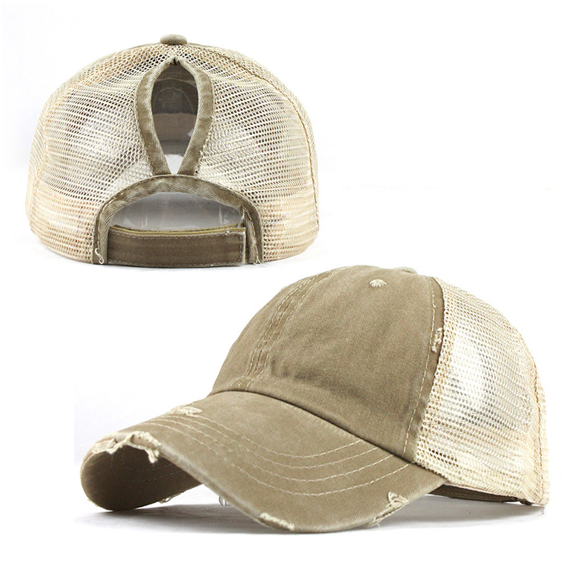 Ponytail Baseball Cap Women Mesh Baseball Hats Summer Beach Cap Solid Color Snapback Girl Sun Hats With Hole