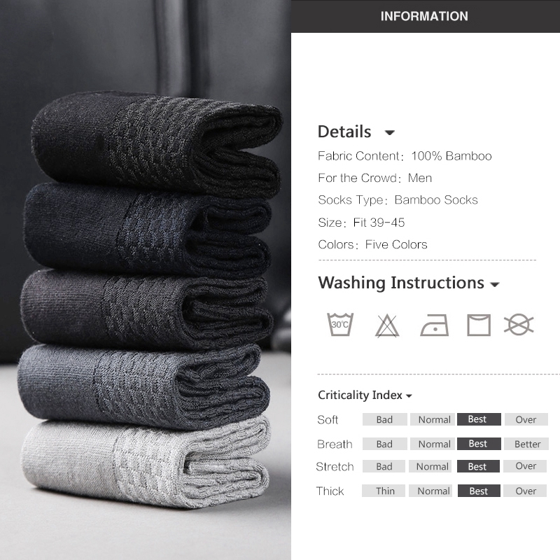 10 Pairs/lot Men Bamboo Fiber Socks Hot Compression autumn Long black Business Casual Man Dress Sock Gifts Plus Size 43-46 200924