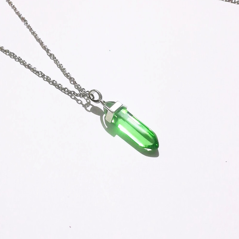 Cheap Glass Bullet shape Hexagonal prism Necklace Jewelry for Women Men MKI