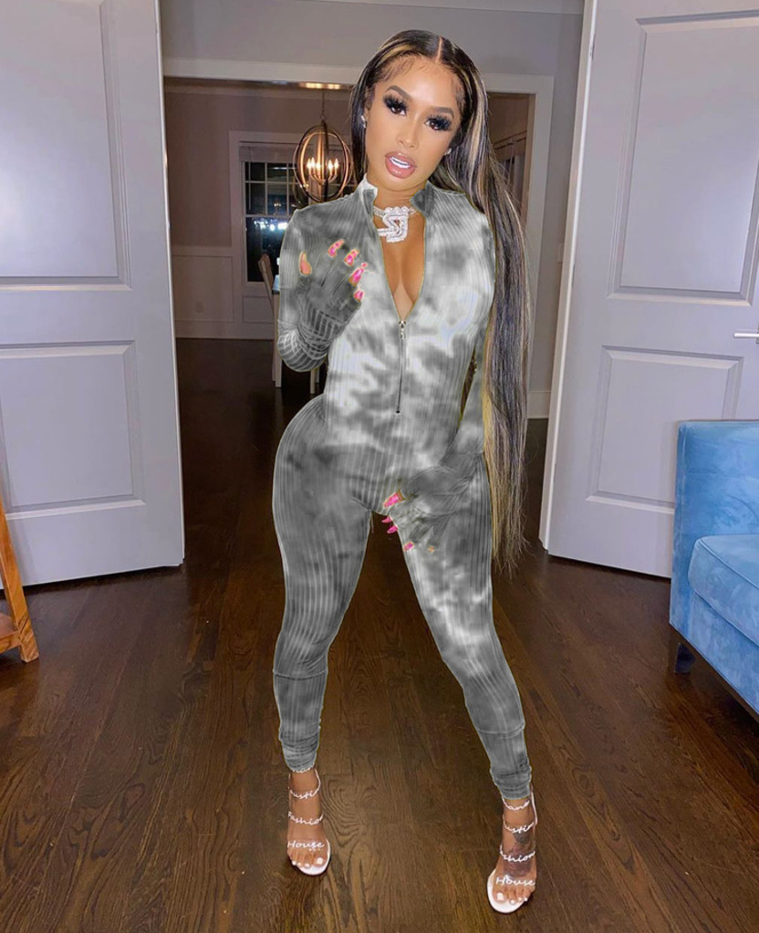 New Sexy Womens dresses Onesies Desinger Jumpsuit Rompers Tie Dyed Print Slim Long Sleeve Zipper Ladies Casual Pant One Piece Clothing