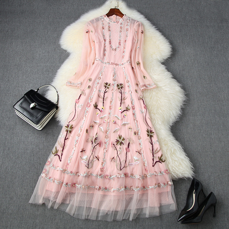 2020 Fall Autumn Long Sleeve Round Neck Pink Floral Print Tulle Embroidery Panelled Mid-Calf Dress Elegant Casual Dresses LAG121144
2020 Fall Autumn Long Sleeve Round Neck Pink Floral Print Tulle Embroidery Panelled Mid-Calf Dress Elegant Casual Dresses LAG121144
