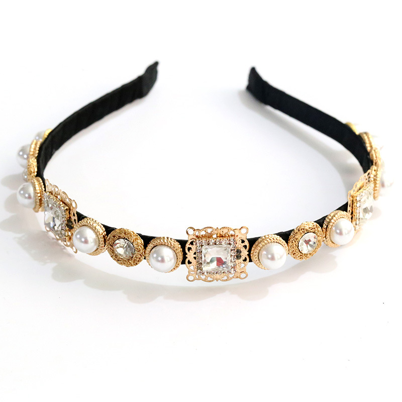 Colorful Gem Baroque Headbands Women Diamond Hair Accessories Pearl Headband for Girls Crown Flower Hairbands Head Wrap