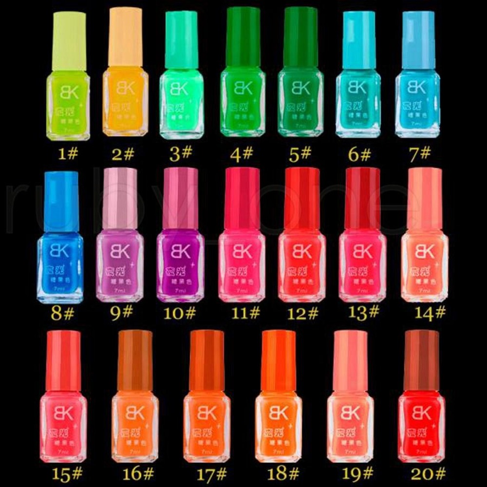 20 Candy Colors Fluorescent Neon Luminous Gel Nail Polish for Glow in Dark Nail Varnish Manicure Enamel Bar Party Luminous Nail Polish