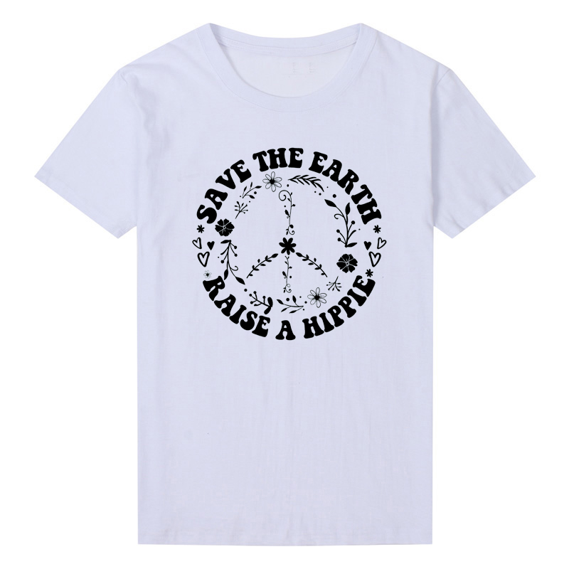 Save The Earth Raise A Hippie Womens Clothing Summer Fashion Kawaii Graphic T Shirt Cotton Shirt 90s Plus Size Top Drop Shipping