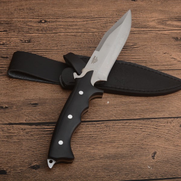 Outdoor Survival Straight Knife 8Cr13 Satin Full Tang Rosewood Handle Fixed Blade Hunting Knives With Leather Sheath
