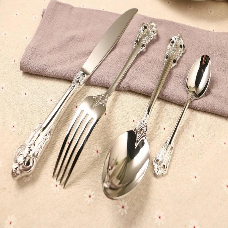 Luxury Western Silver cutlery Stainless Steel Silverware Dinnerware Utensil Kitchen Wedding Dinners Spoon Steak Knife Fork
Luxury Western Silver cutlery Stainless Steel Silverware Dinnerware Utensil Kitchen Wedding Dinners Spoon Steak Knife Fork