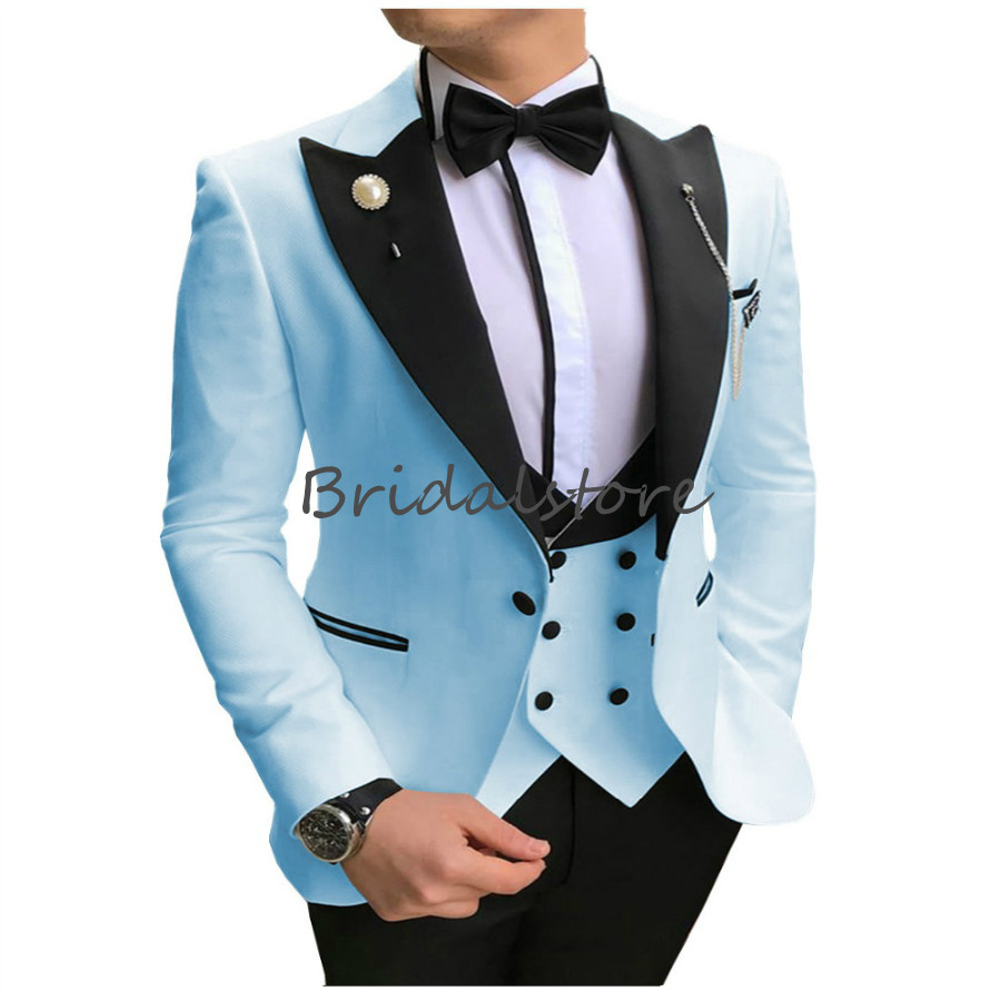 Slim Fit Ivory Black Blue GroomTuxedos For Formal Wedding Suit Three Pieces Noble Grey Bussiness Occasion Wear Men Suits 2020 Wedding Tuxedo