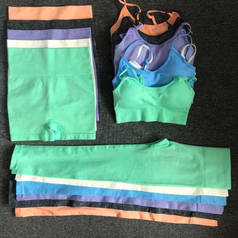 3/PCS Yoga Set Workout Seamless Women Sportswear Gym Clothing Sports Suits Fitness Short Sleeve Crop Top High Waist Leggings