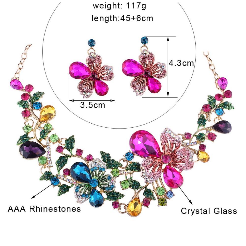 Fashion Wedding Jewelry Color Crystal Rhinestones Necklace Earrings set for Women Dubai Bridal Jewelry sets CX200813