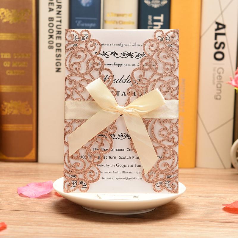 100PCS Laser Cut Rose with Burgundy Ribbons Glitter Wedding greeting Invitations Cards for Wedding Bridal Shower Engagement
100PCS Laser Cut Rose with Burgundy Ribbons Glitter Wedding greeting Invitations Cards for Wedding Bridal Shower Engagement