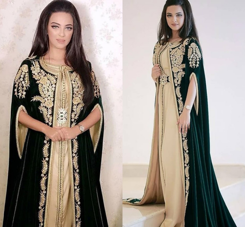 Dark Green Moroccan Caftans Evening Dresses Embroidery Appliques Elegant Long Formal Dress Dubai Arabic elbise abiye Party prom Dress