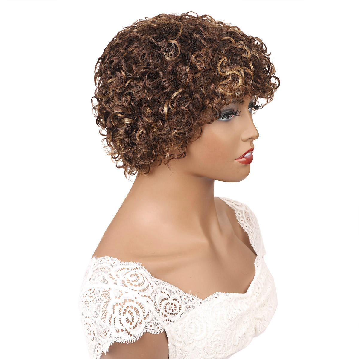 Ishow Short Wigs Brazilian Virgin Hair 4/27 Big Curl Ombre Color Curly Human Hair Wigs with Bangs Colored Curly Bangs 8inch