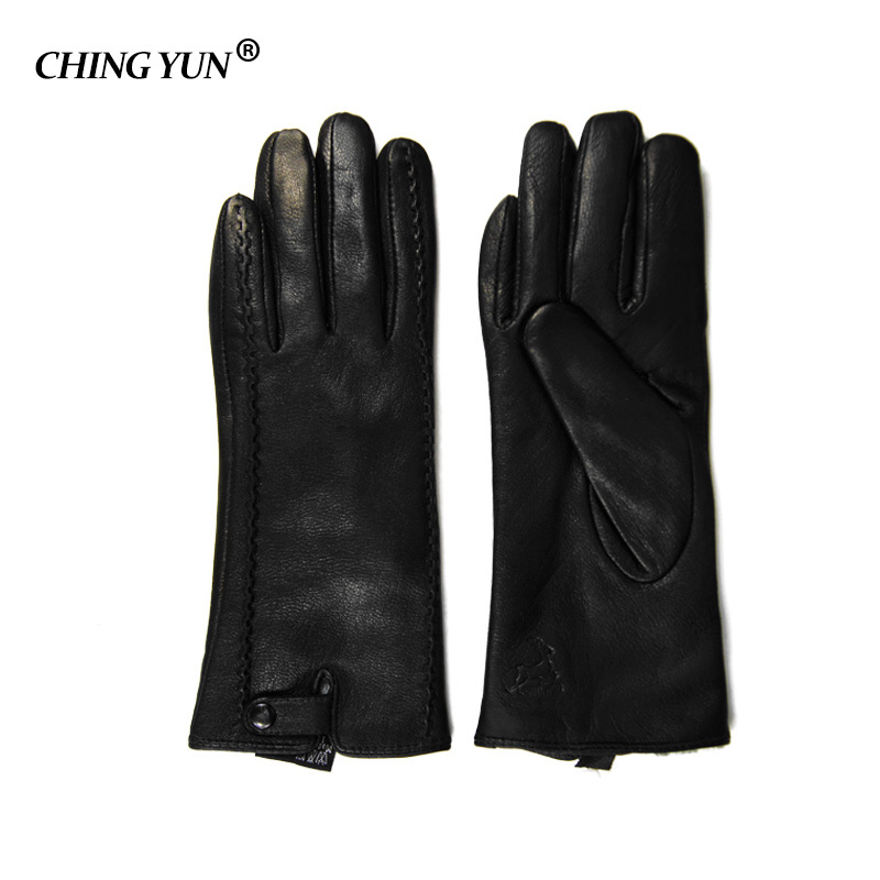 New Women's Gloves Genuine Leather Winter Warm Fluff Woman Soft Female Rabbit Fur Lining Riveted Clasp High-quality Mittens T200819