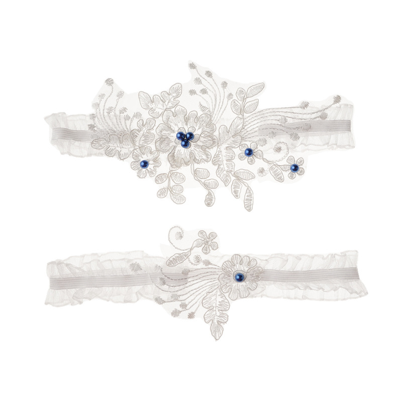 Amazing Beach Wedding Bridal Garters Sets With Blue Beaded Sexy Lace Bridal Leg Accessories For Bride 2020 Cheap Lingerie Garter Lace Belt