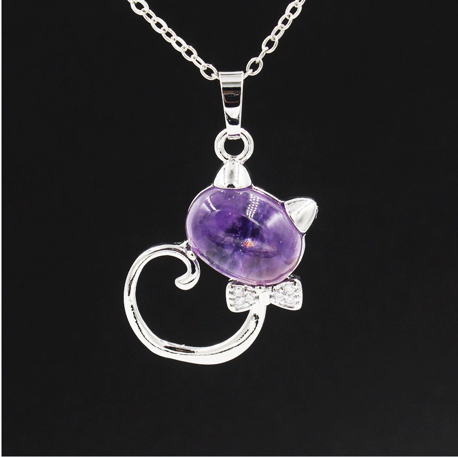 12PCS Natural Stone Cute Sweet Cat Pendant Necklace Chakra Cure Quartz Crystal Hello Cats Jewelry Birthday Gifts for Her/Mum/Wife/Bestfriend