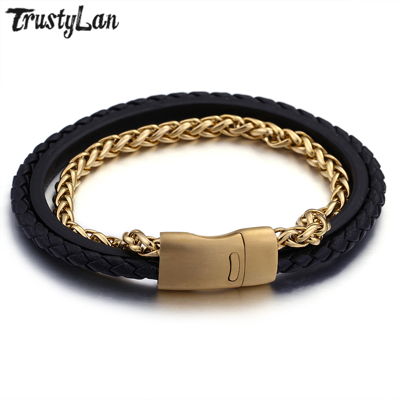 TrustyLan New Three Layer Weaven Wrap Leather Bracelet Men Gold Color Stainless Steel Friendship Bracelets With Magnet Clasp
TrustyLan New Three Layer Weaven Wrap Leather Bracelet Men Gold Color Stainless Steel Friendship Bracelets With Magnet Clasp
