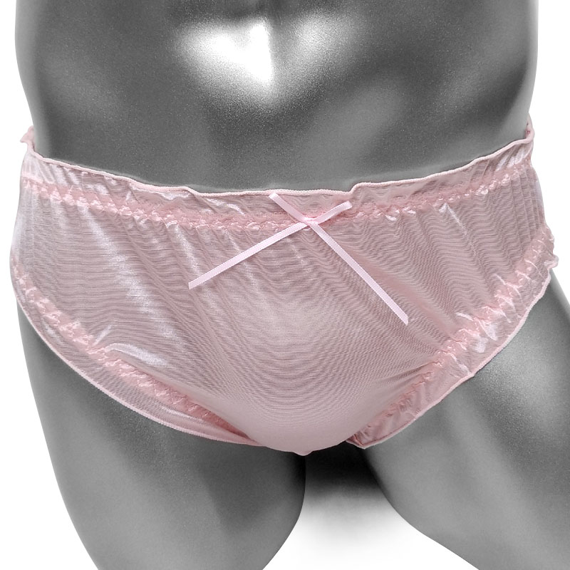 Shiny Nylon Silk Sissy Panties See Through Sexy Frilly Softy Men Briefs Underwear Lingerie for Sissy Underpants Breathable