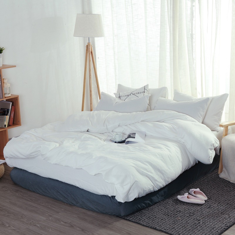 Washed cotton bedding set Solid duvet cover set soft grey bedclothes Japanese style home bed super king size bed linens bed set LJ200812