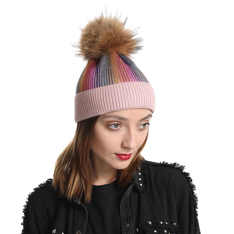 Rainbow Metalllic Print Beanie Real Fur Pompom Winter Hat For Women Girls Fashion Casual Hip Hop Cap Wool Knitted Skullies Hat, White
Rainbow Metalllic Print Beanie Real Fur Pompom Winter Hat For Women Girls Fashion Casual Hip Hop Cap Wool Knitted Skullies Hat, White