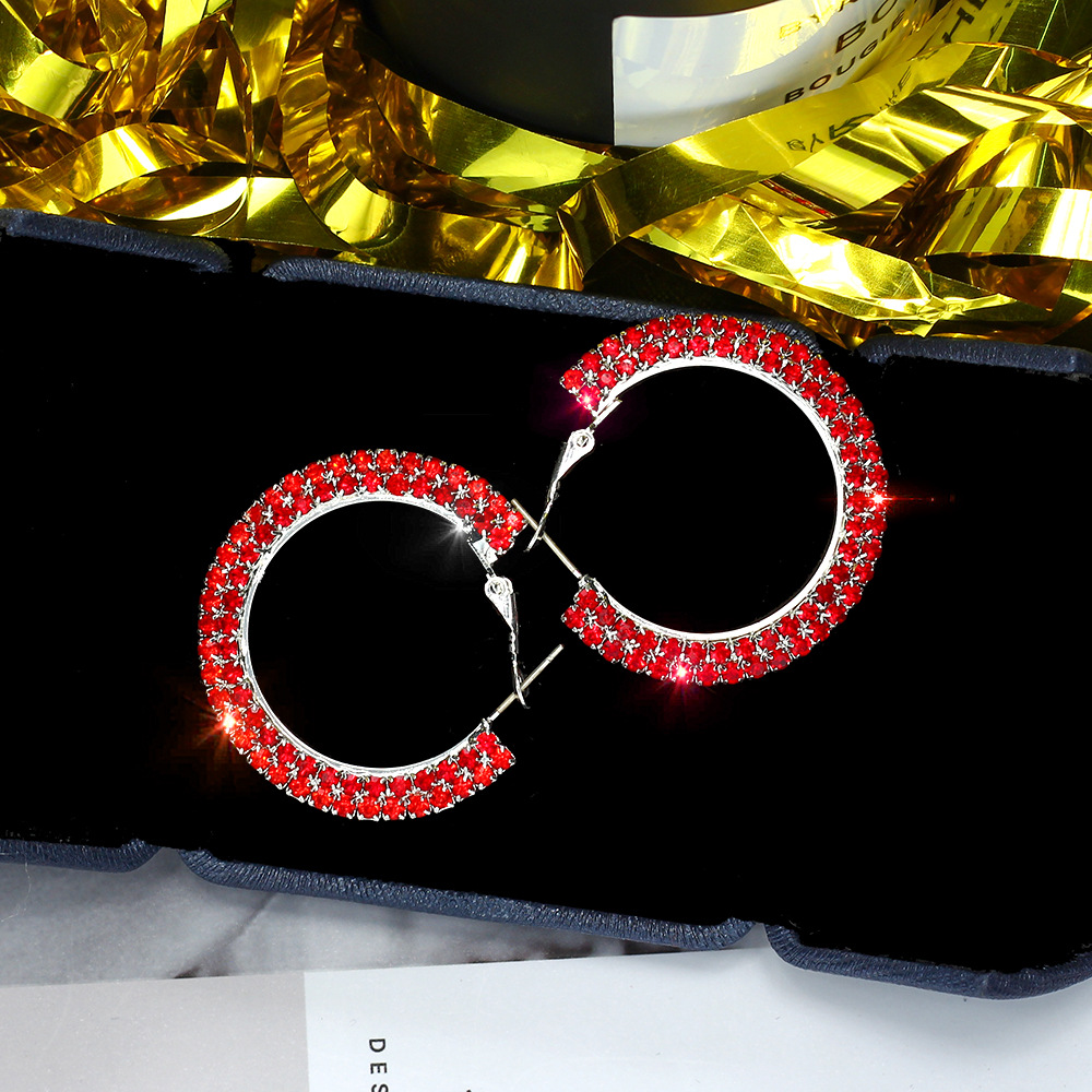 New Double Diamond Earrings for Women Gold Round C Geometric Rhinestone Statement Earring Metal Earring Fashion Jewelry