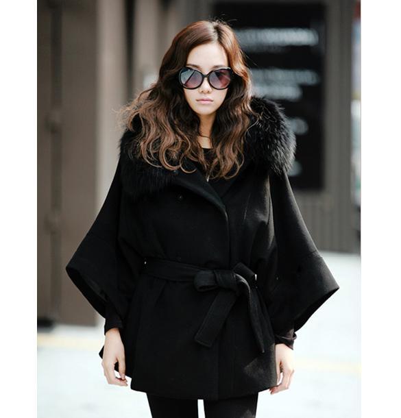 Women' Luxury Double Breasted Batwing Cape Poncho Coat Jacket Fur Collar Hooded, As pic
Women' Luxury Double Breasted Batwing Cape Poncho Coat Jacket Fur Collar Hooded, As pic