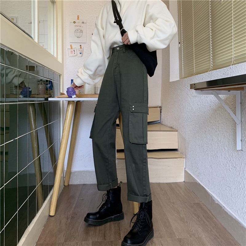 Korean Style Womens Loose Cargo Jeans Woman Straight High Waist Denim Pants Black Army Green Streetwear Side Pocket Jean Femme
Korean Style Womens Loose Cargo Jeans Woman Straight High Waist Denim Pants Black Army Green Streetwear Side Pocket Jean Femme
