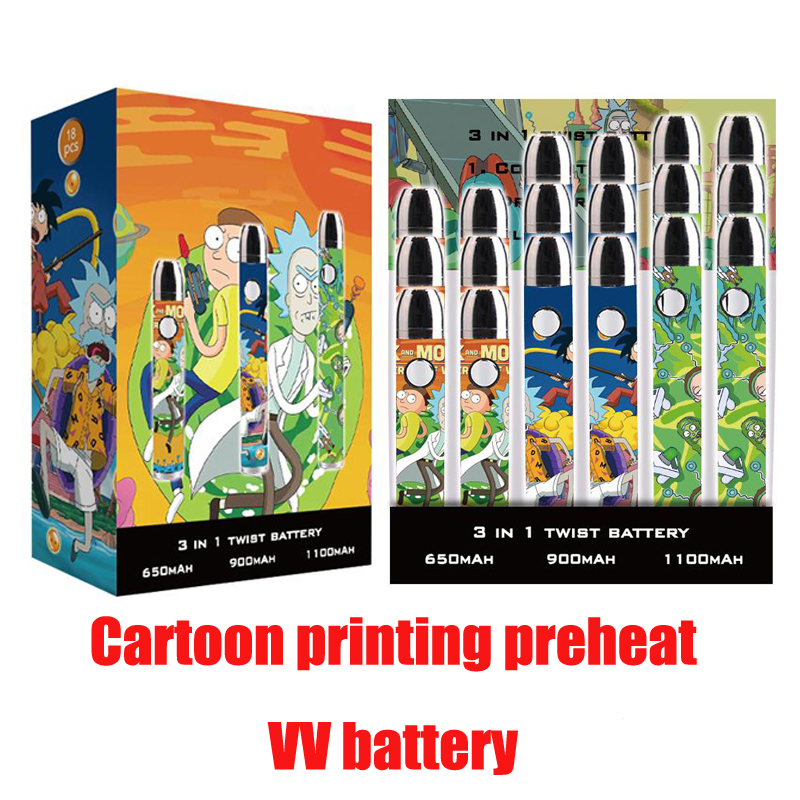 18PCS/BOX Cartoon printing preheat VV battery adjustable bottom spinner vape pen carts battery 650/900/1100mah 3in1 7-10W HGB battery
18PCS/BOX Cartoon printing preheat VV battery adjustable bottom spinner vape pen carts battery 650/900/1100mah 3in1 7-10W HGB battery