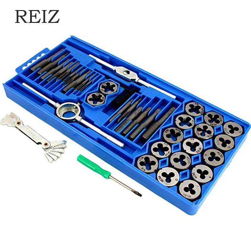REIZ 40pcs Alloy Steel Tap & Die Set with Small Tap Twisted Wrench Adjusting Hand Tools 1/16-1/2 Inch NC Screw Thread Plugs
REIZ 40pcs Alloy Steel Tap & Die Set with Small Tap Twisted Wrench Adjusting Hand Tools 1/16-1/2 Inch NC Screw Thread Plugs