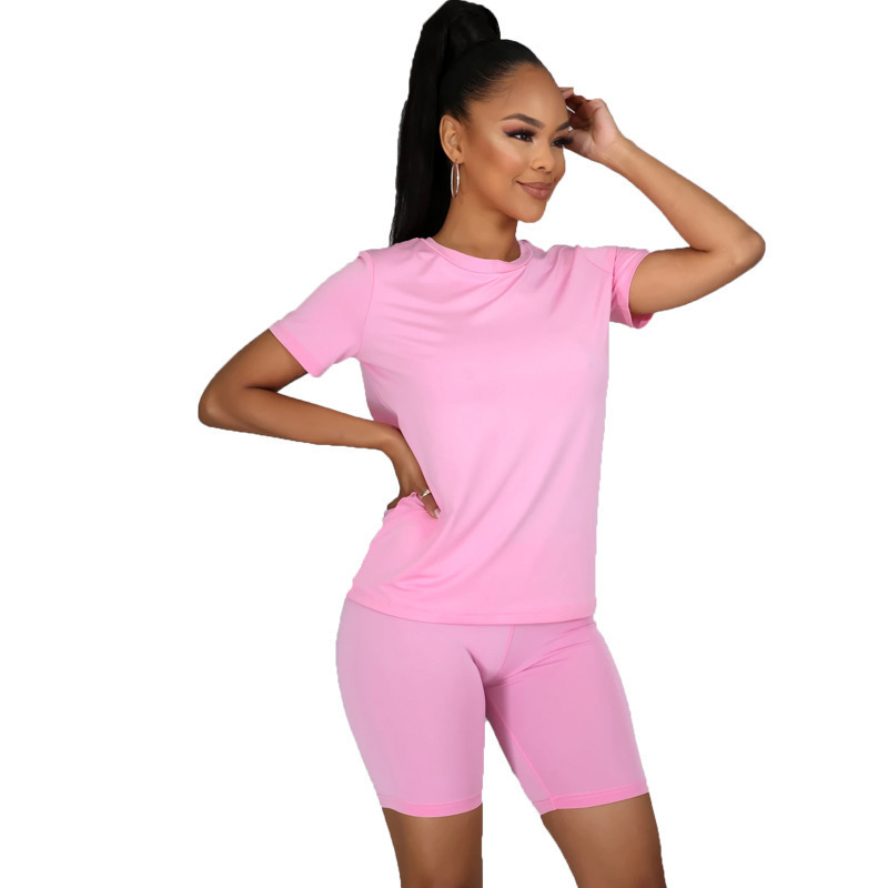 Grande taille Femme Casual Couleur Solide Pantalon rond Col T-shirt T-shirt Two-5 pièces S-5XL