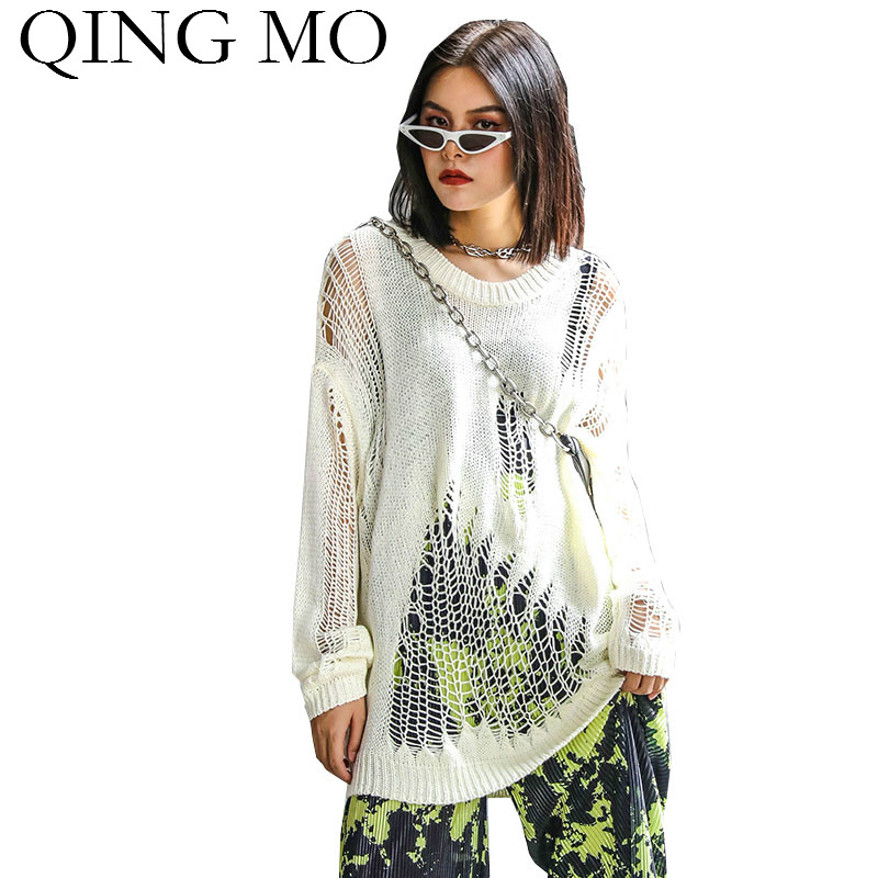 QING MO Black White Women Knitted Sweater 2020 Women Holes Hollow Out Sweater Female Irregular Personality ZQY4691
QING MO Black White Women Knitted Sweater 2020 Women Holes Hollow Out Sweater Female Irregular Personality ZQY4691