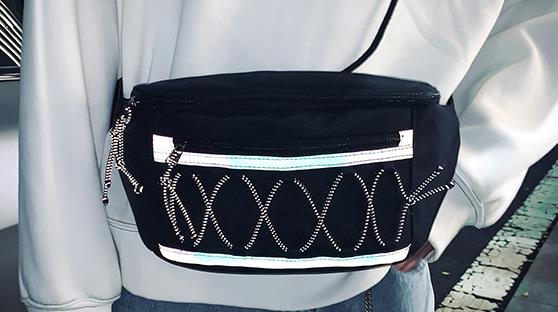 new arrival ins tooling style personality reflective rope unisex waist bag chest bag port style street beat messenger bag
