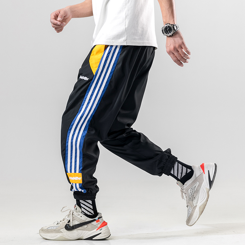 BINHIIRO Men Cargo Pants Casual Cotton Polyester Patchwork Pattern Men Full Length Drawstring Pockets Black Orange Men Trousers CX200815
