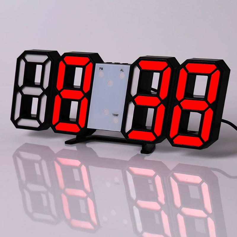 Wall Clock Digital Alarm Modern Kitchen Electronic Smart 3D USB Power Supply LED Time Date Temperature Display Desktop Bedroom