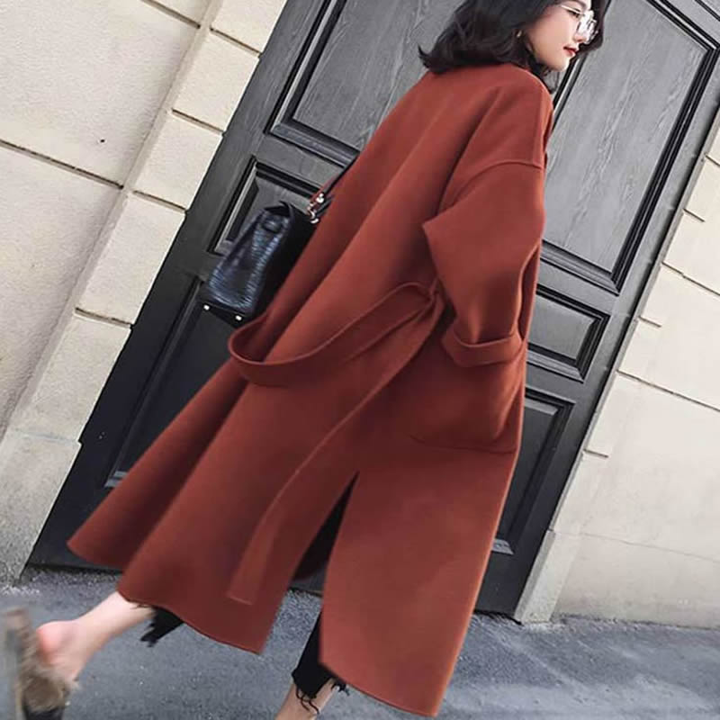 2020 Autumn winter New Women's Casual wool blend trench coat oversize Solid Cashmere Coats Cardigan Long coat with belt S-XXL