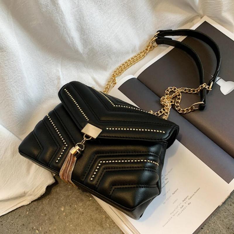 Fashion Rivets Square Crossbody Bag 2020 New Quality PU Leather Women's Designer Handbag Tassel Chain Shoulder Messenger Bag, Black
Fashion Rivets Square Crossbody Bag 2020 New Quality PU Leather Women's Designer Handbag Tassel Chain Shoulder Messenger Bag, Black
