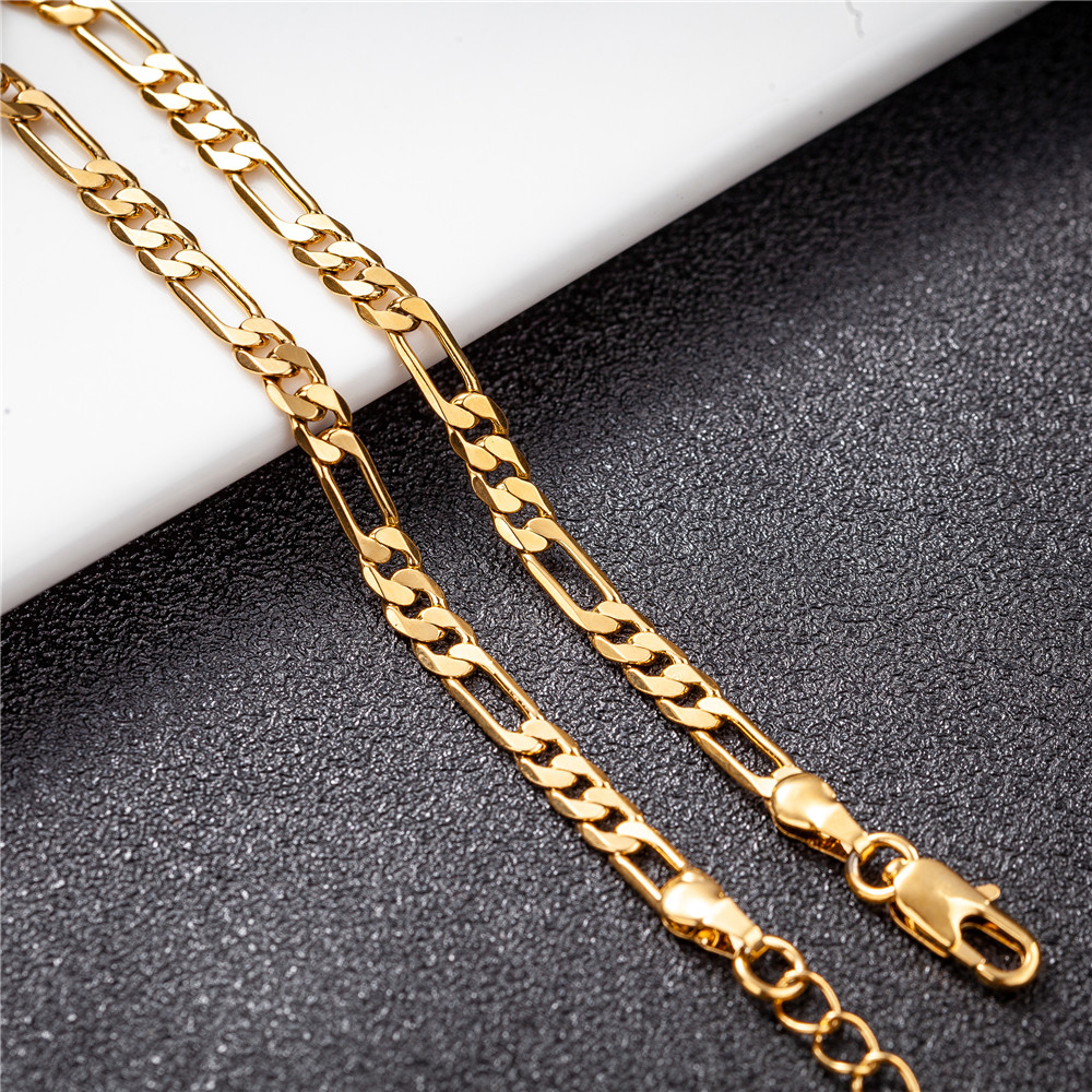 Gold Color Figaro Chain Anklet for Women Fashion Ankle Bracelet with Extension T200901