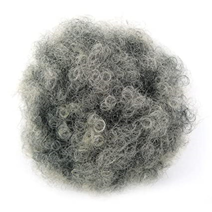 4C afro grey kinky curly puff ponytail updo women hair topper hair extension with drawstring two combs salt and pepper natural gray hairpiece 120g
