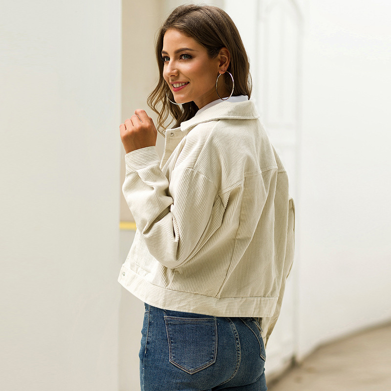 VITIANA Corduroy Short Jacket Women Autumn 2019 Female Long Sleeve Buttons Pockets Elegant Short Coat Womens Jackets and Coats CX200811