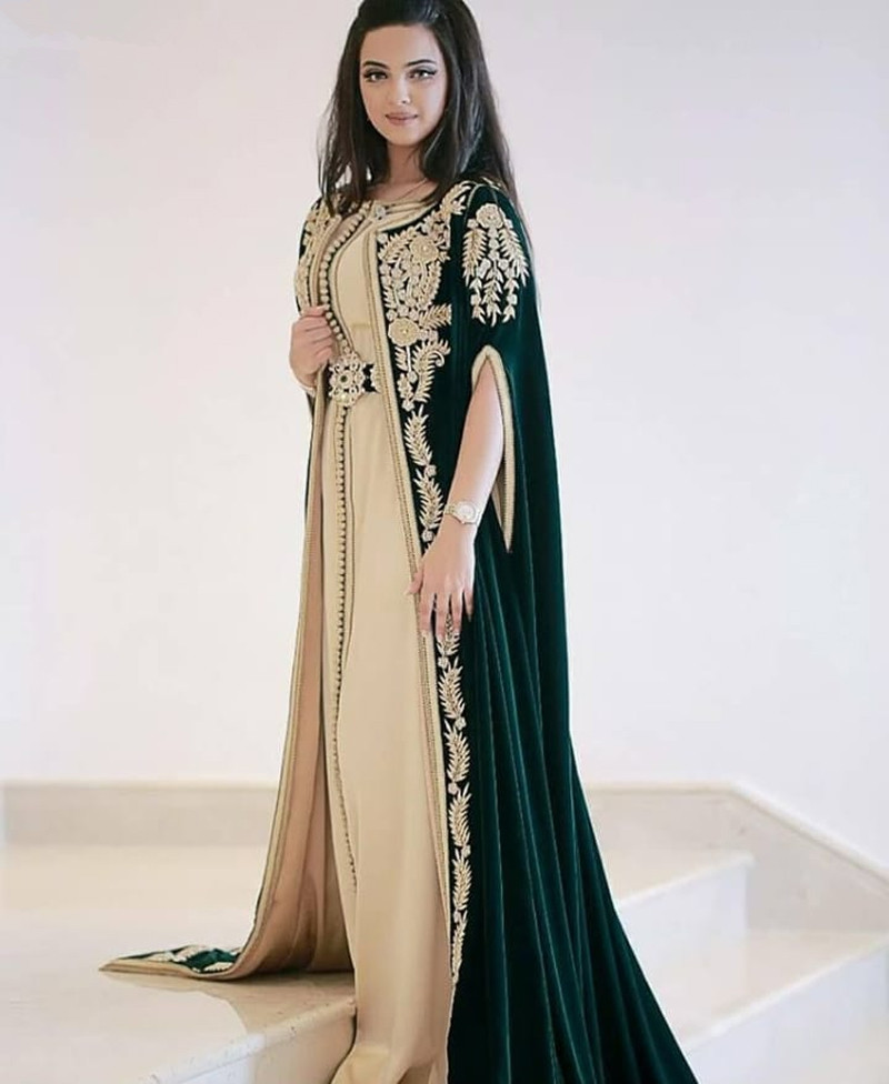 Dark Green Moroccan Caftans Evening Dresses Embroidery Appliques Elegant Long Formal Dress Dubai Arabic elbise abiye Party prom Dress