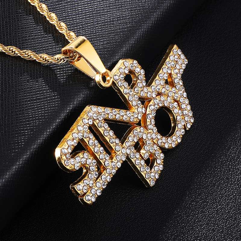 HIP Hop Gold Color Letters Words Bling Full Rhinestoned Iced Out Rope Chain Pendants & Necklaces for Men Jewelry