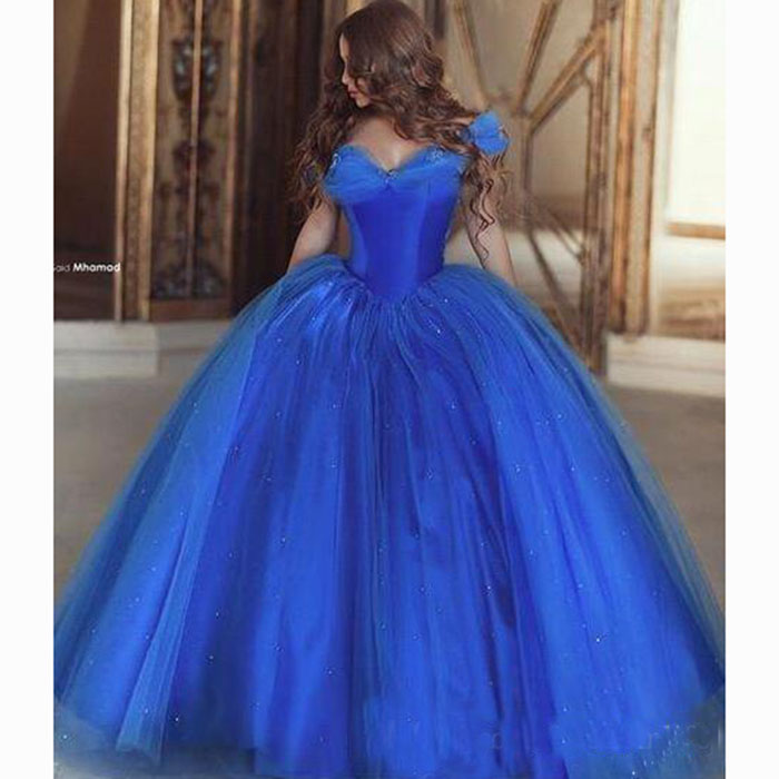 Romatic Cinderella Quinceanera Dresses Off Shoulder Organza Sky Blue Sweet 16 Prom Dress Party Wear Cosplay Dress