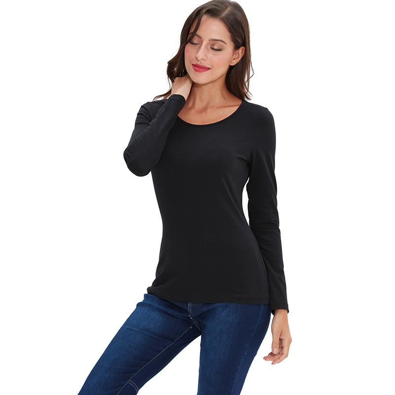 Women Basic Solid Long Sleeve T Shirt Round Crew Neck Plain Cotton Spandex Plus Size Lady tees & tops Autumn